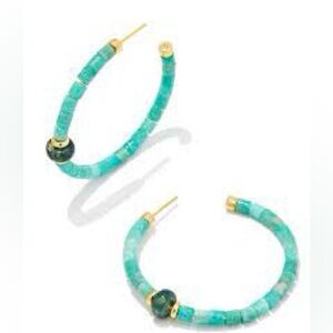 Kendra Scott Insley Gold Hoop Earrings In Teal Amazonite, BRAND NEW, $98